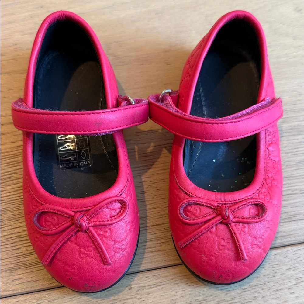 Girls Pink Gucci Mary Jane Dress Shoes with Bow Detail